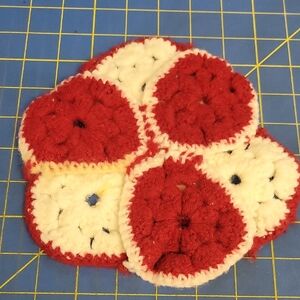 Vintage Handmade 2 Sided Red and White Crochet 7" Hot Pad